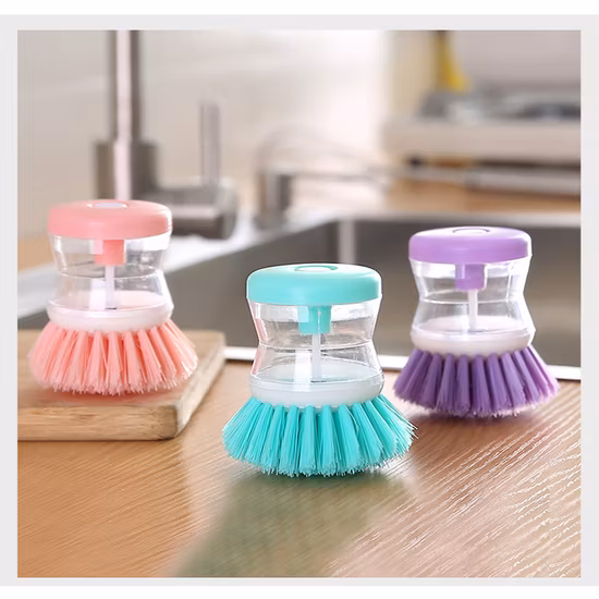 Multifunctional Kitchen Cleaning Tool Dish Pot Liquid Soap Dispenser Plastic Cleaning Brush